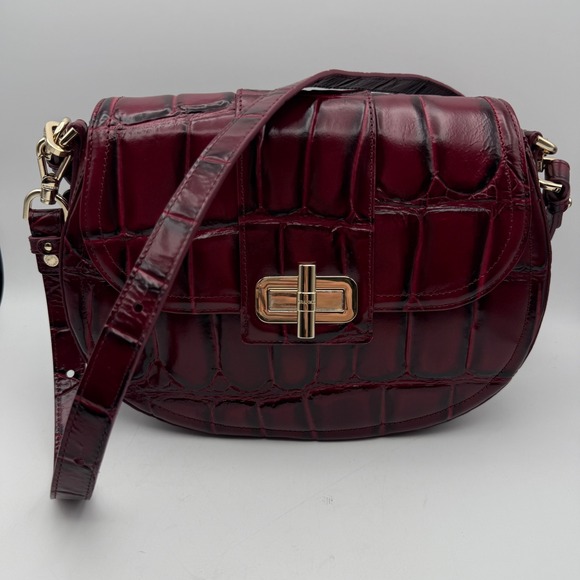 Brahmin Cynthia Merlot Nerina Burgundy Croc Embossed Leather Crossbody Bag - Picture 2 of 14